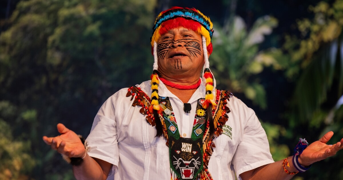  Domingo Peas, president of Amazon Sacred Headwaters Alliance, expresses his gratitude for supporters in the cause to defend Indigenous territories.&nbsp;