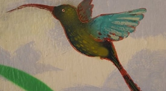 Detail of a hummingbird from mural at Fundación Pachamama in Quito, Ecuador