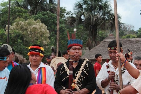 Jose Gualinga and other men at the Sarayaku community celebration