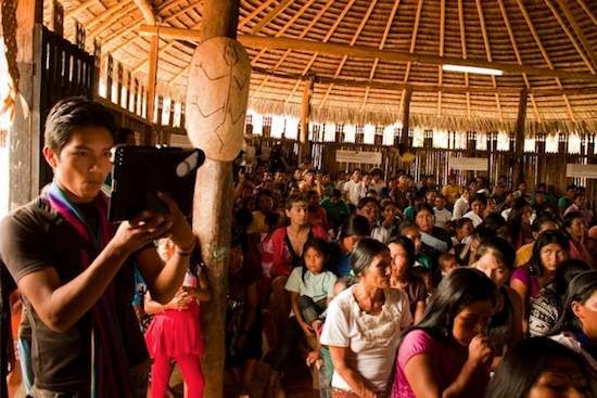 Sarayaku community gathering The indigenous people of Sarayaku gather to celebrate an historic ruling in their favor