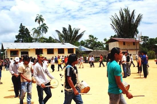 Sarayaku drum circle Drum circle in Sarayaku community in Ecuador's Amazon rainforest
