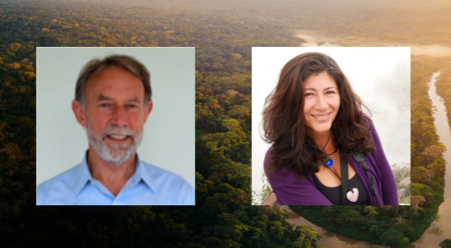 headshots of Bill Twist and Atossa Soltani with Amazon rainforest in the background